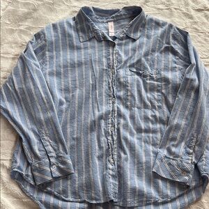 Women’s Blue Striped Button-Up Shirt